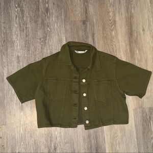 Zara, women’s, Olive Green cropped jean shirt